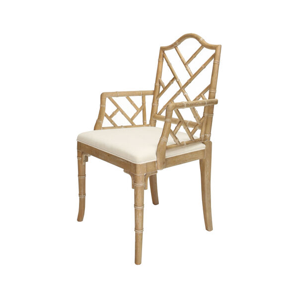 Cerused Oak and White Linen Dining Armchair, image 3
